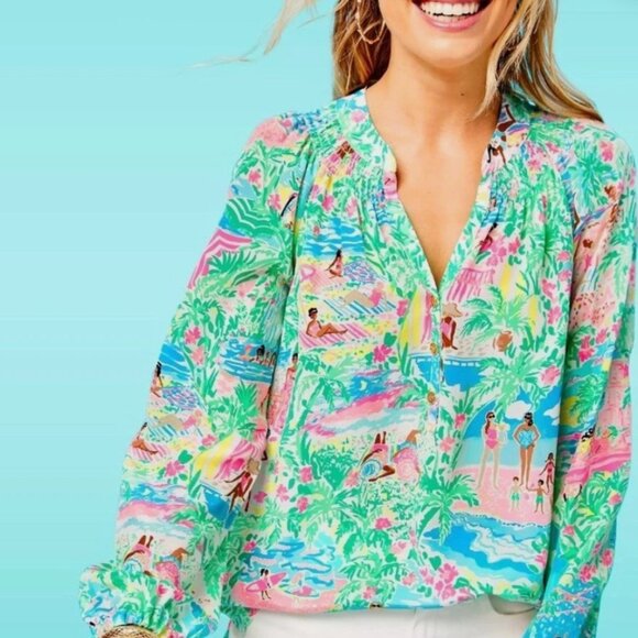 Lilly Pulitzer Let's Get Together Multicolor Silk Elsa Top - Picture 2 of 8
